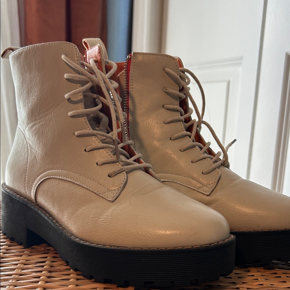 French Connection Cream Lace-Up Boots